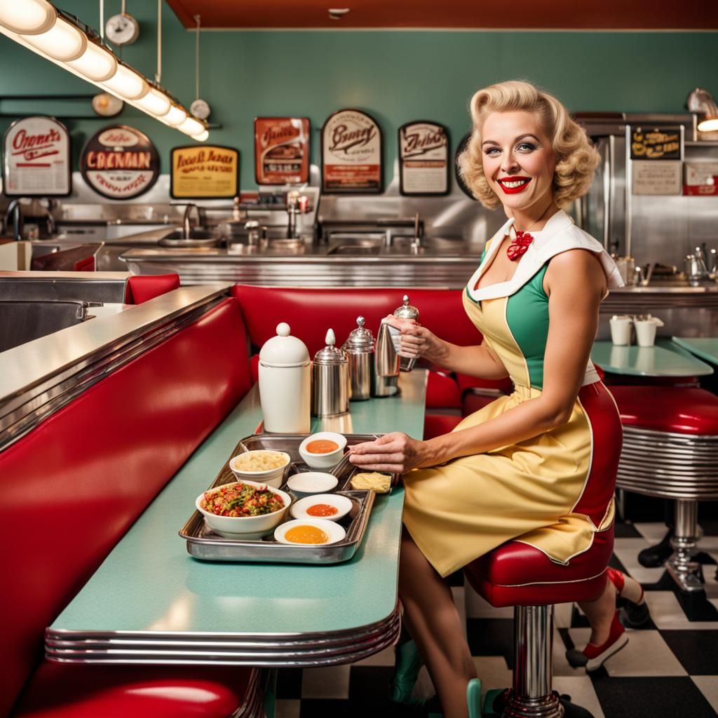 1950s Diner "I am Eggman" with Skating Waitress