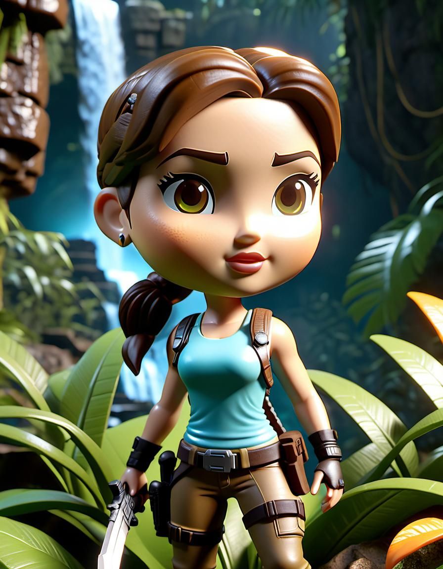 Lara Croft Bobblehead in Jungle Ruins: Cinematic Animation