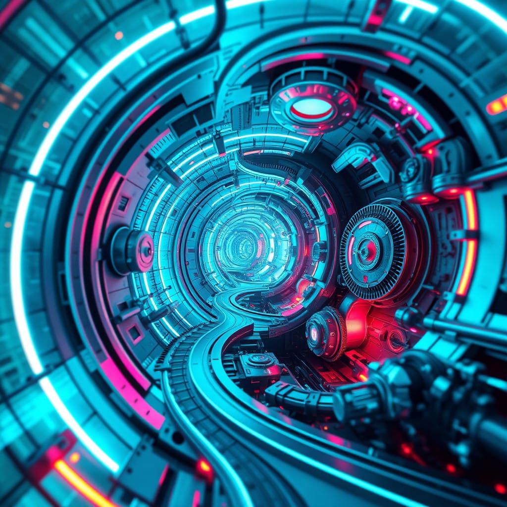 Retro-Futuristic Time Tunnel in Electric Blue Neon