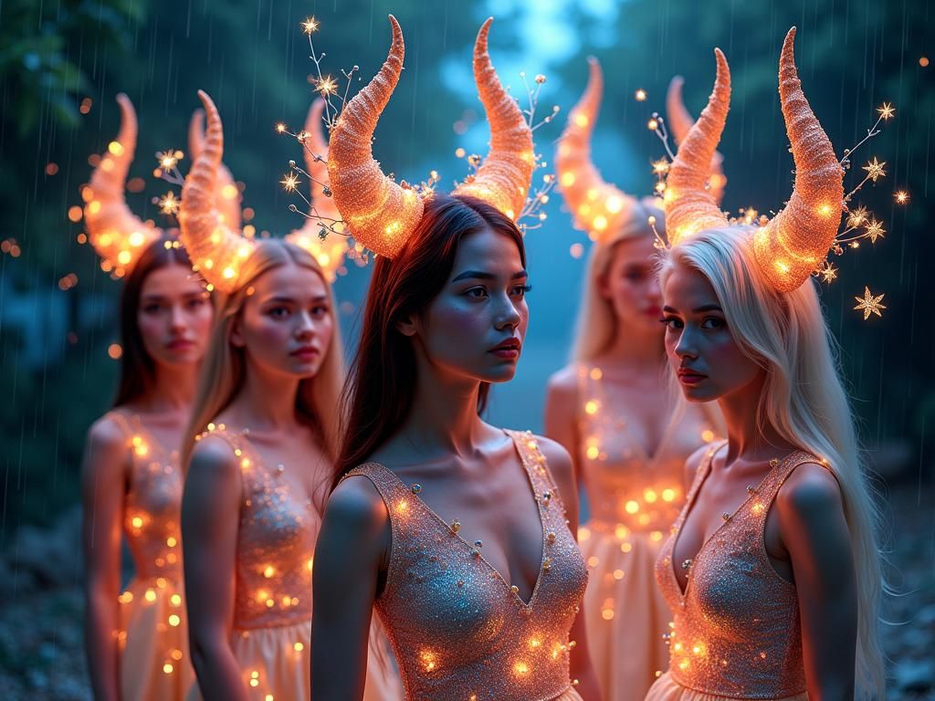 People with Luminous Horns in Surreal World