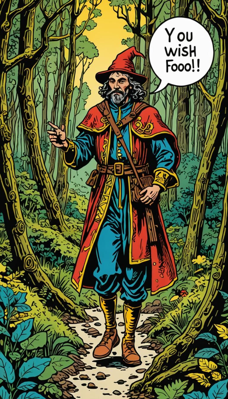 The Fool Tarot Card with 'You Wish!' Speech Bubble