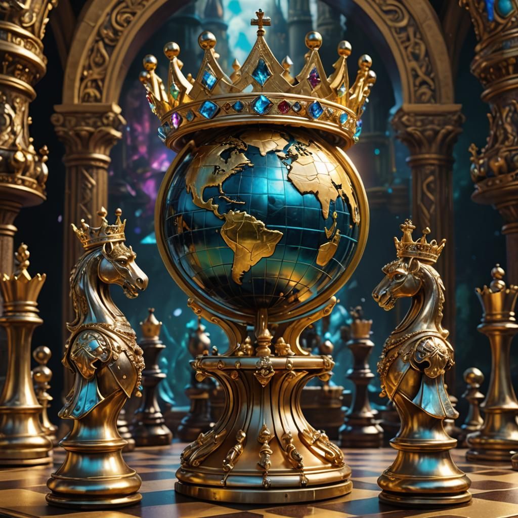 Iridescent Globe and Golden Chess Queen