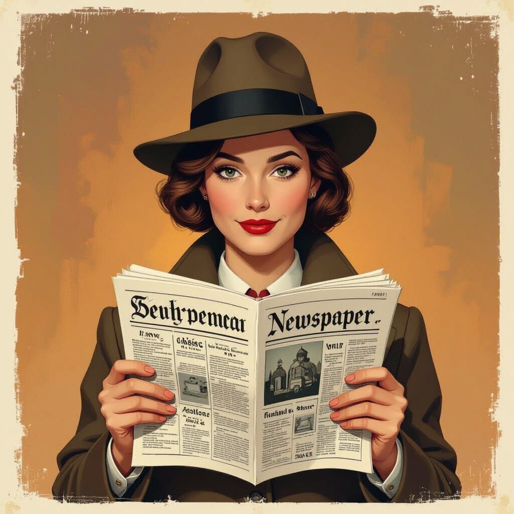 Nostalgic Reporter with Miniature Newspaper Model