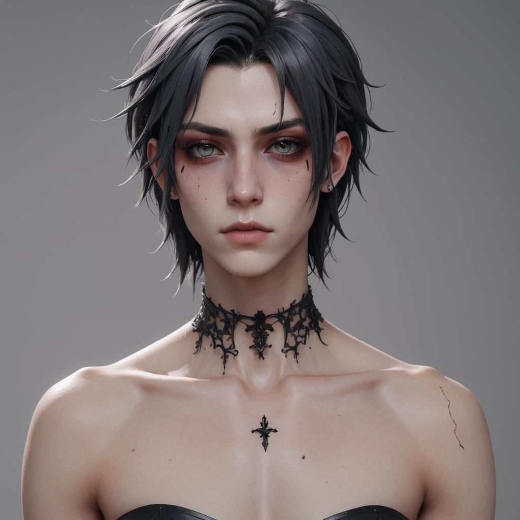 Gothic Gender Fluid Person in Anime Style