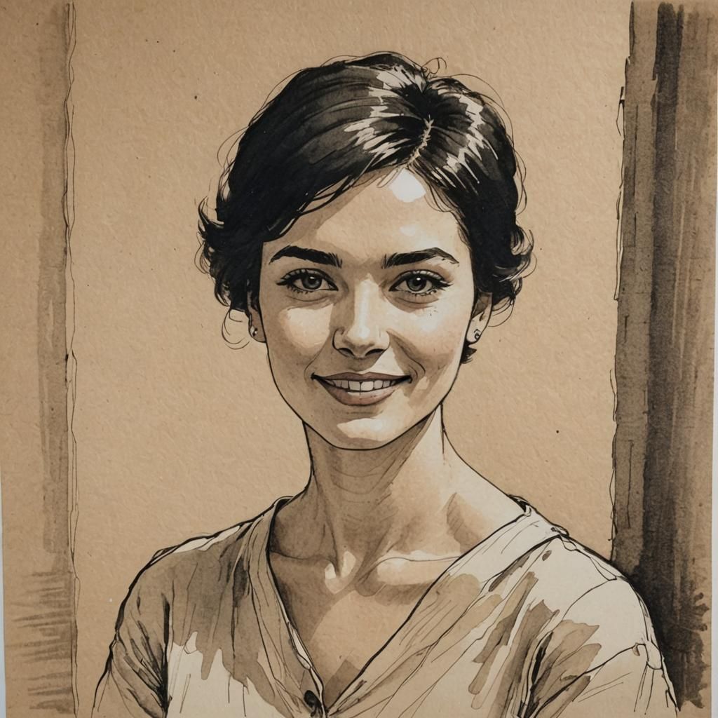 Beautiful Woman Portrait in Ink Sketch Style