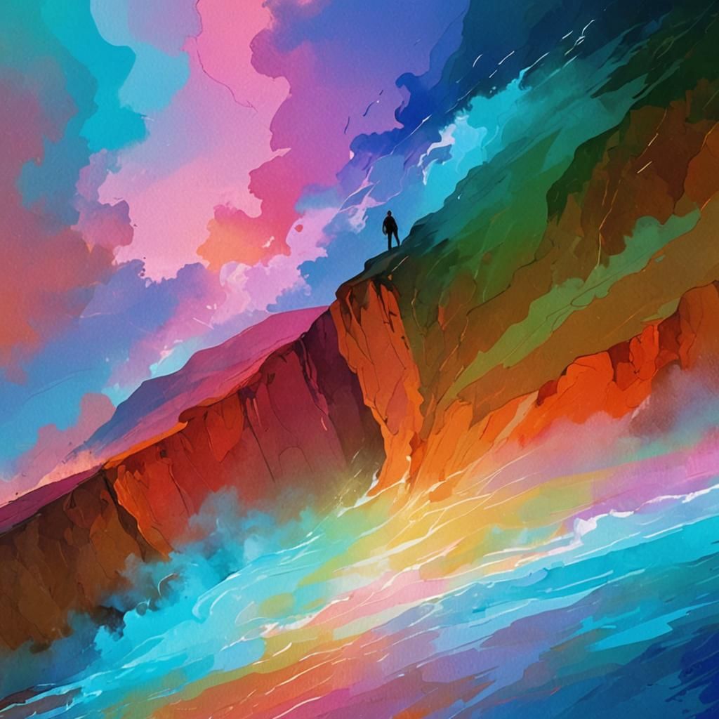 Minimalist Cliffside View in Vector Art