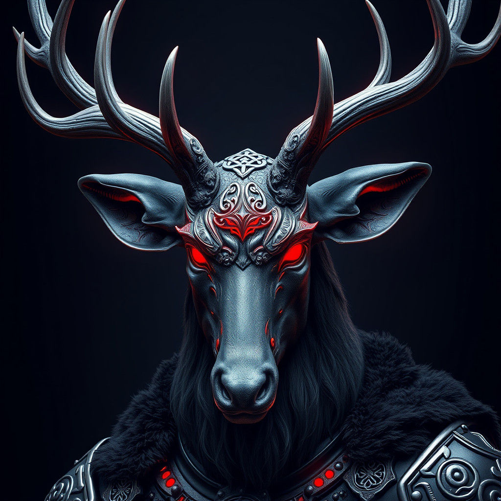 Majestic Stag-Viking Portrait in Art Nouveau Style