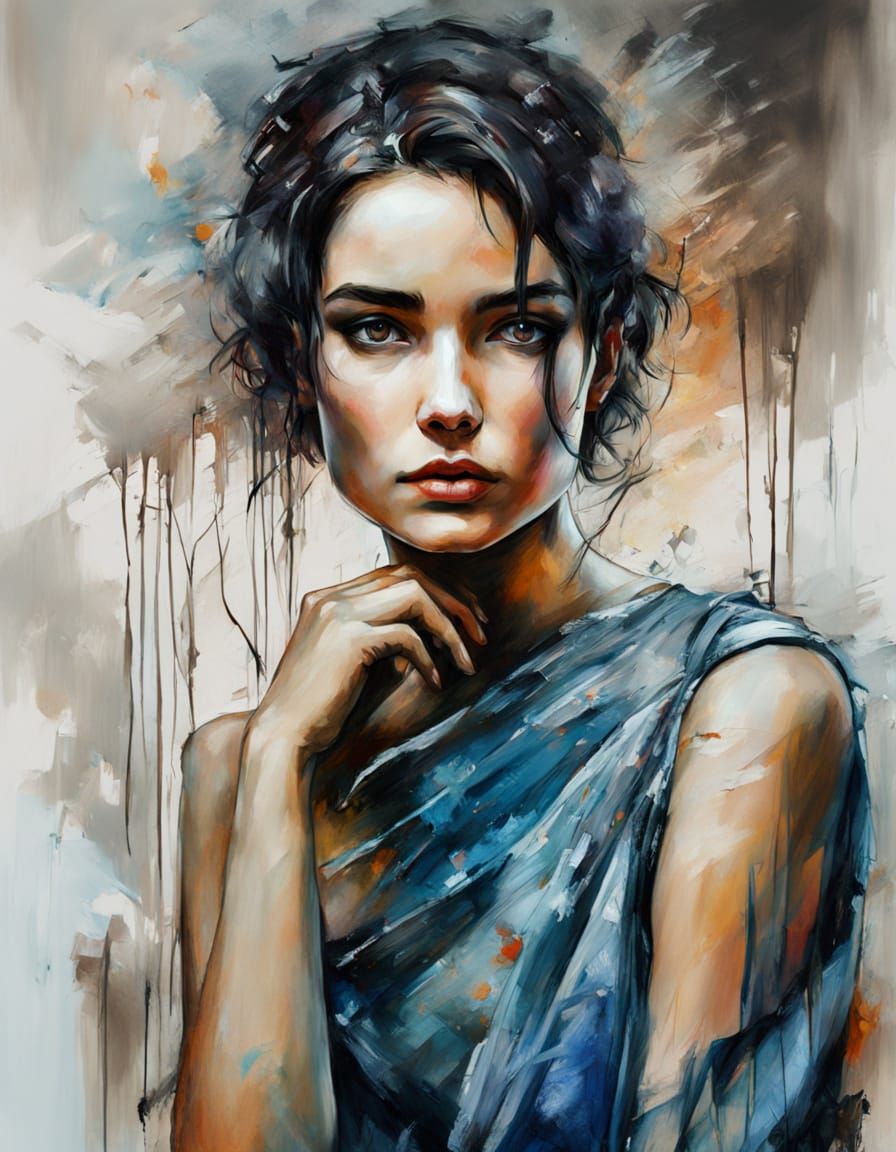 Gothic Girl Portrait in Expressionist Oil Style