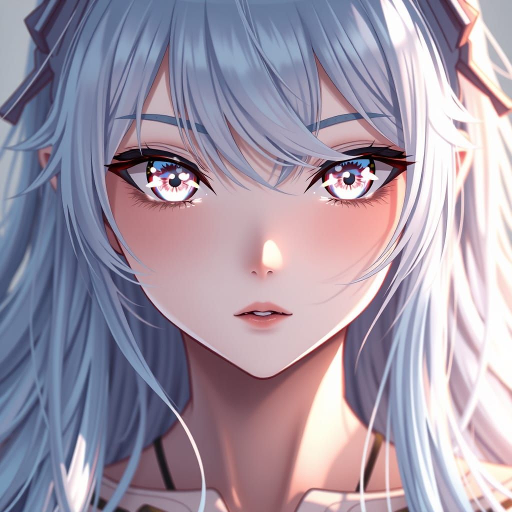 Silver-Haired Anime Girl with Piercing Eyes in 3D