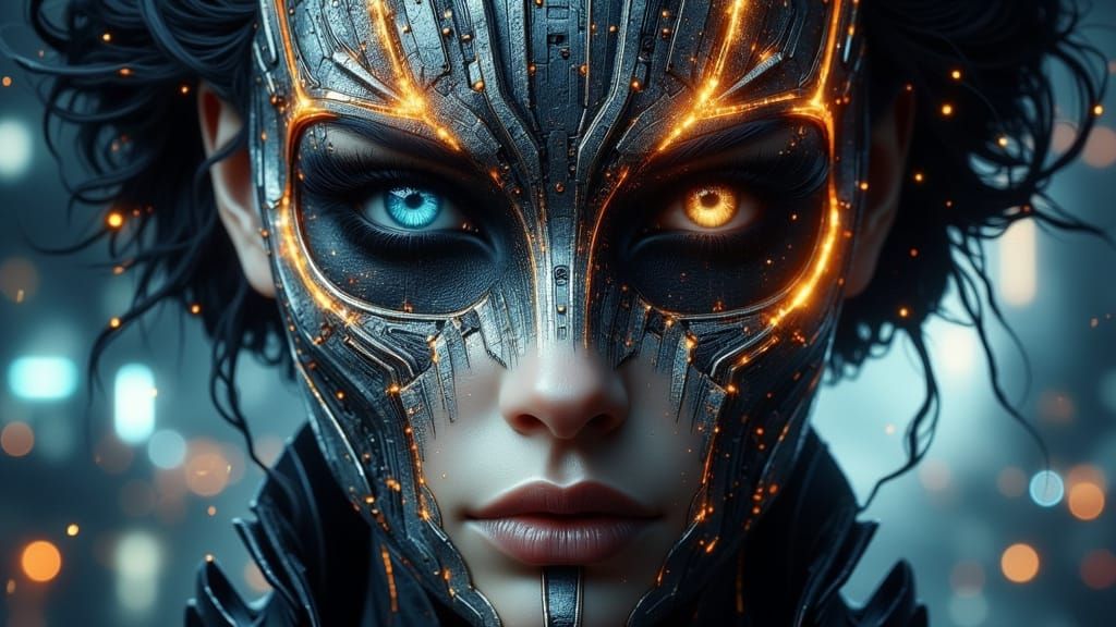 Woman with Intricate Masks in Amazon Studio