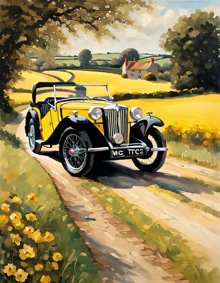 MG TC in Country Lane, Gainsborough Style