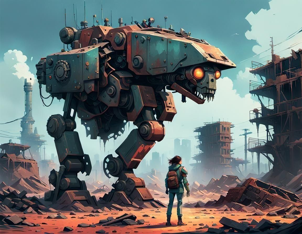 Post-Apocalyptic Survivor in Wasteland Ruins