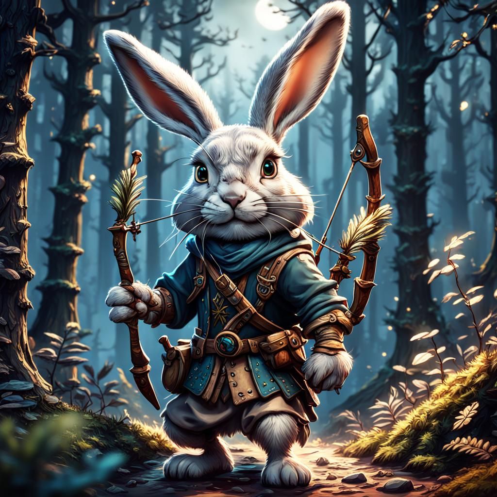 Hare Archer in Dark Forest: Fantasy Concept Art