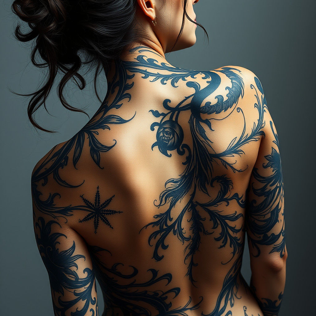 Intricate Tattoo Art in a Maximalist Fantasy Style