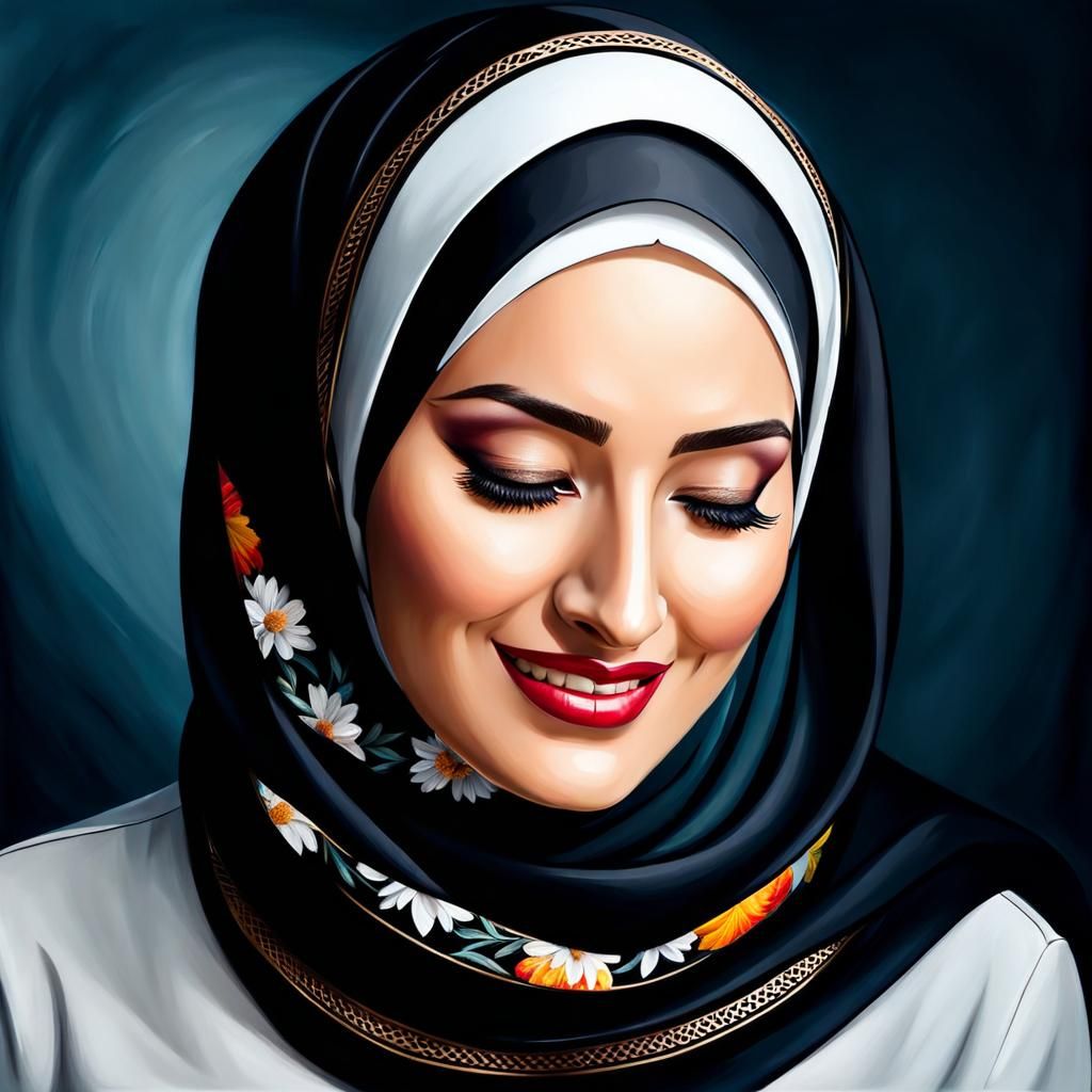 Smiling German Woman in Hijab Oil Painting