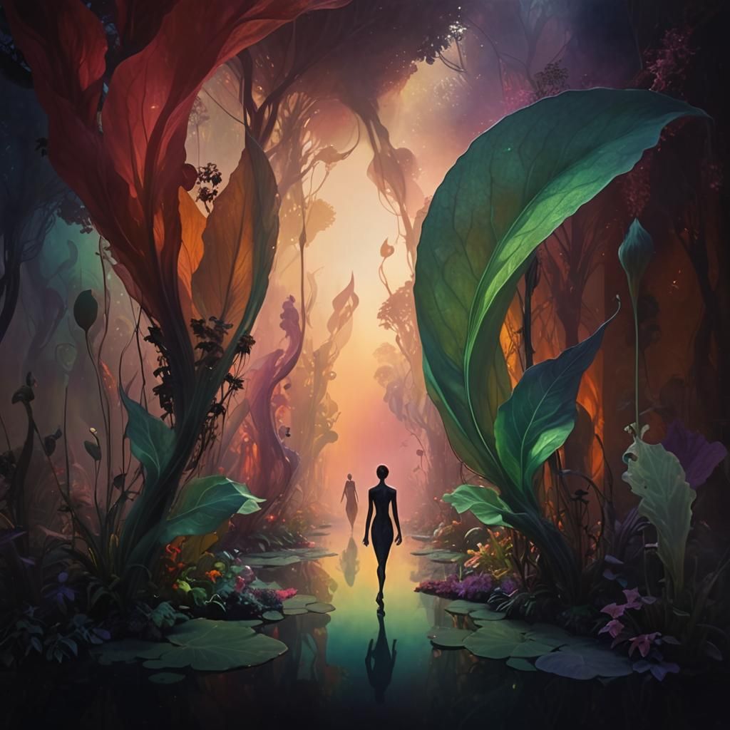 Dreamlike Figures in a Surrealist Garden