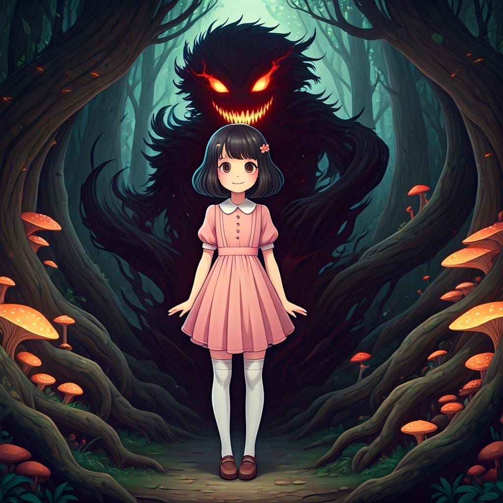 Anime Goddess Amidst Ancient Mystical Forest