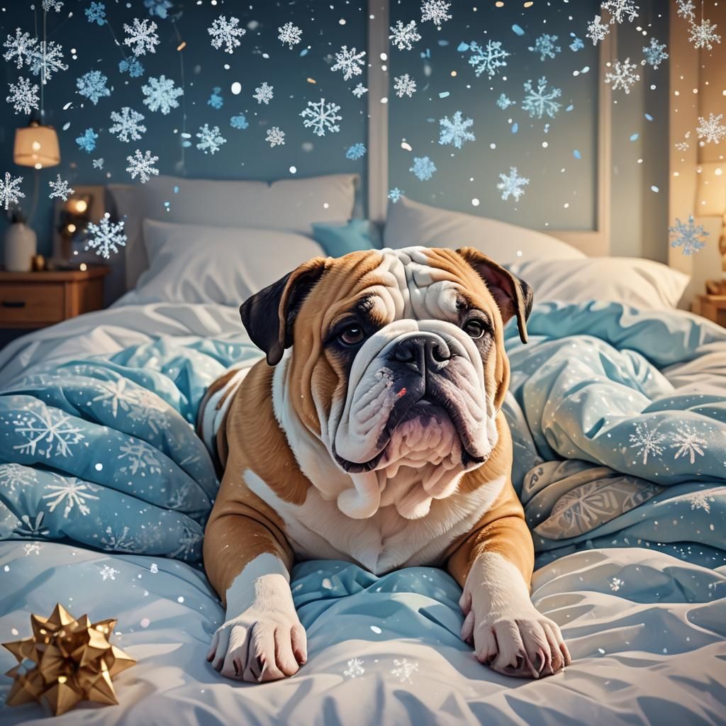 English Bulldog's Winter Nap in Low-Poly Art