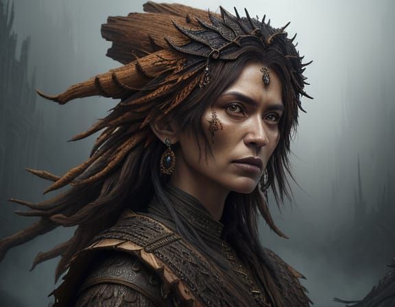 Woman with Woodskin in Digital Matte Painting Style