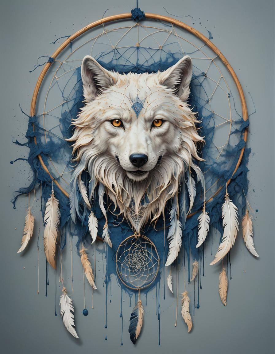 Wolf Dreamcatcher in Chalk Art Style