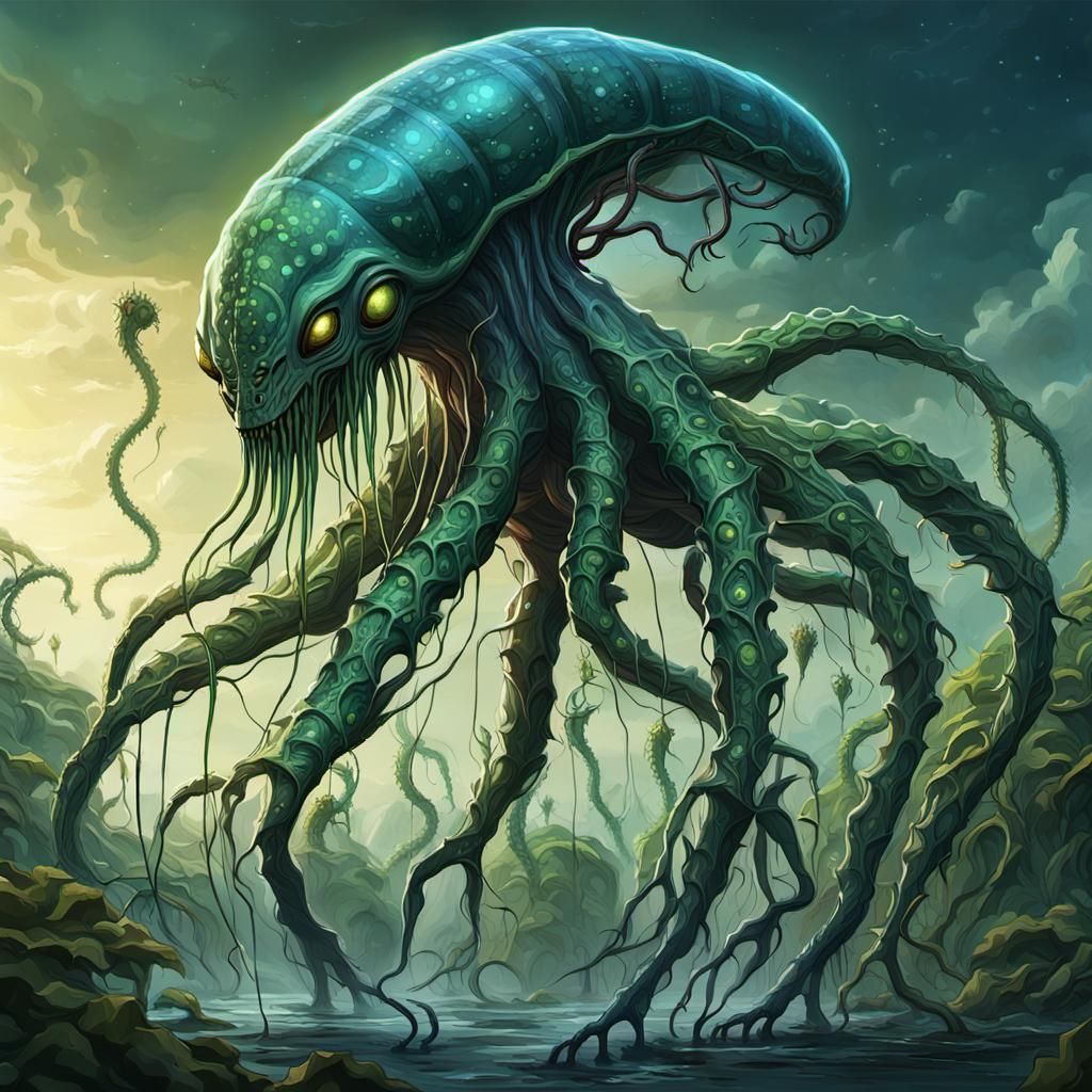 Massive Alien Herbivore on Floating Sky-Plant