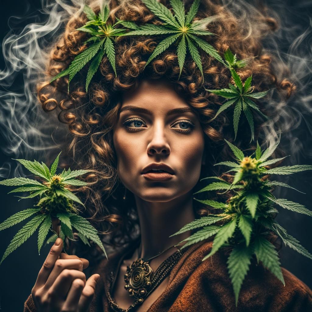 Hyperrealistic Image of a Young Woman Smoking Cannabis