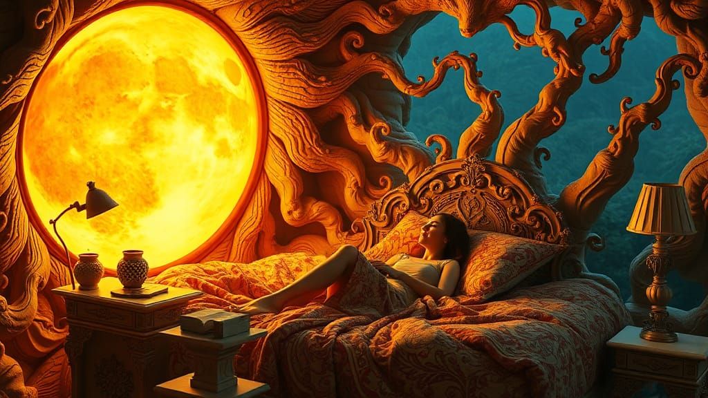 Surreal Sun and Moon Bed in Fairytale Style