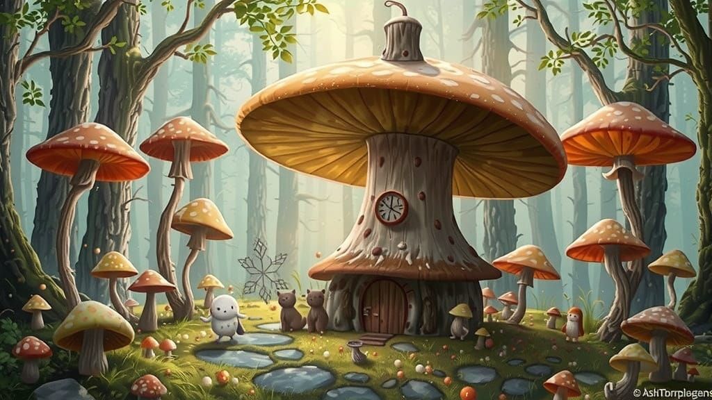 Whimsical Mushroom Circle in Enchanted Forest
