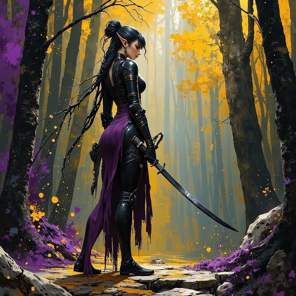 Leather-Clad Elf Warrior in Mystical Forest
