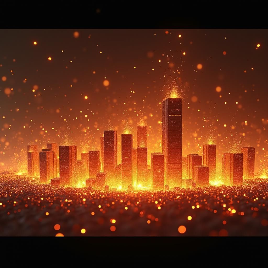 Molten Metal Cityscape in Fiery 3D Rendering