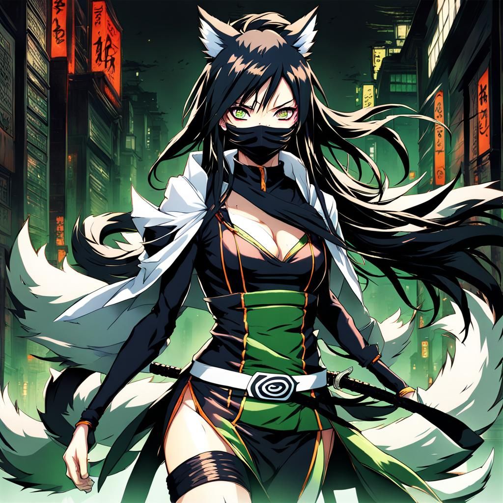 Anime Ninja Fox Girl Ready to Attack