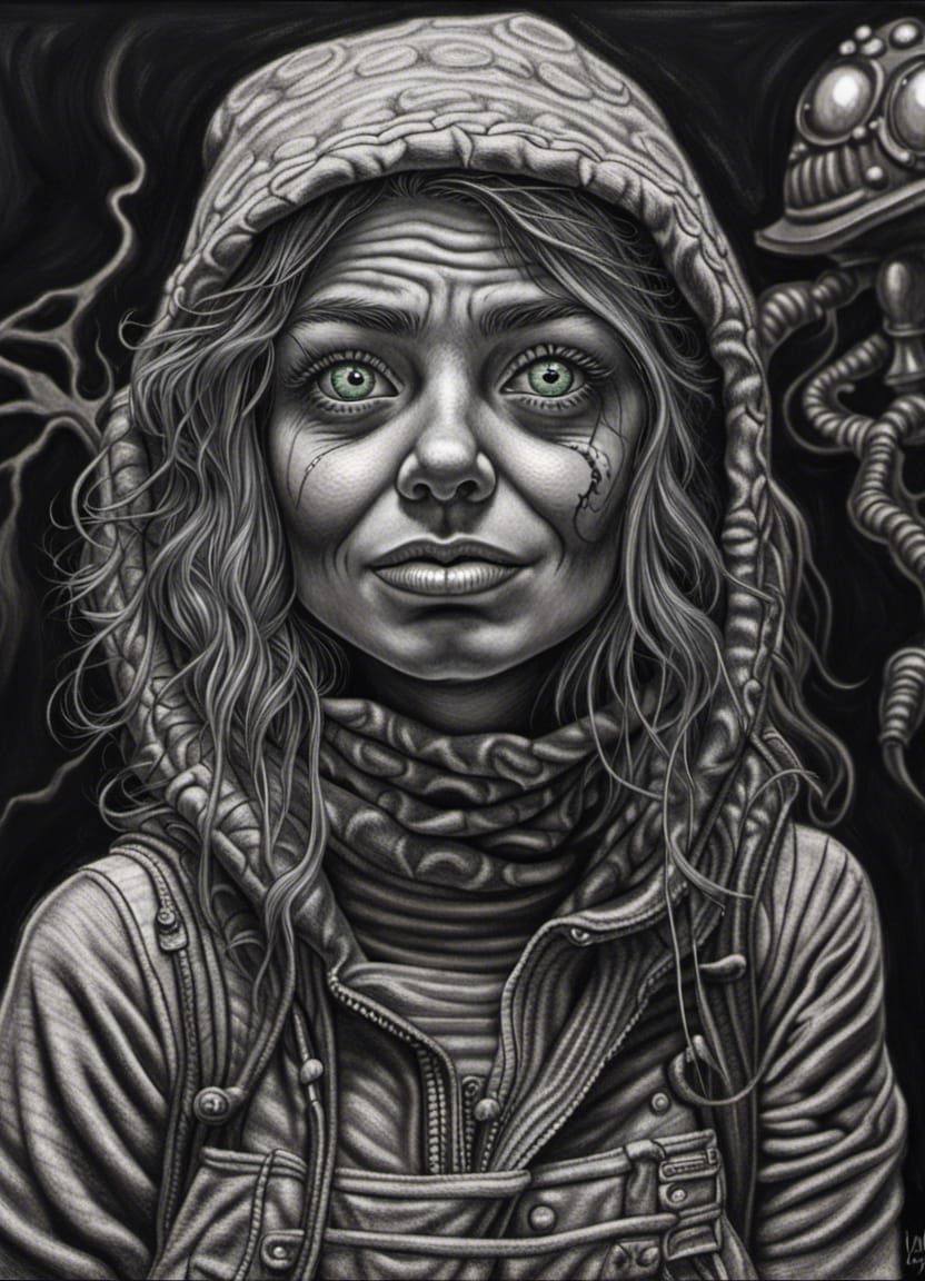 peculiar girl in a hoodie