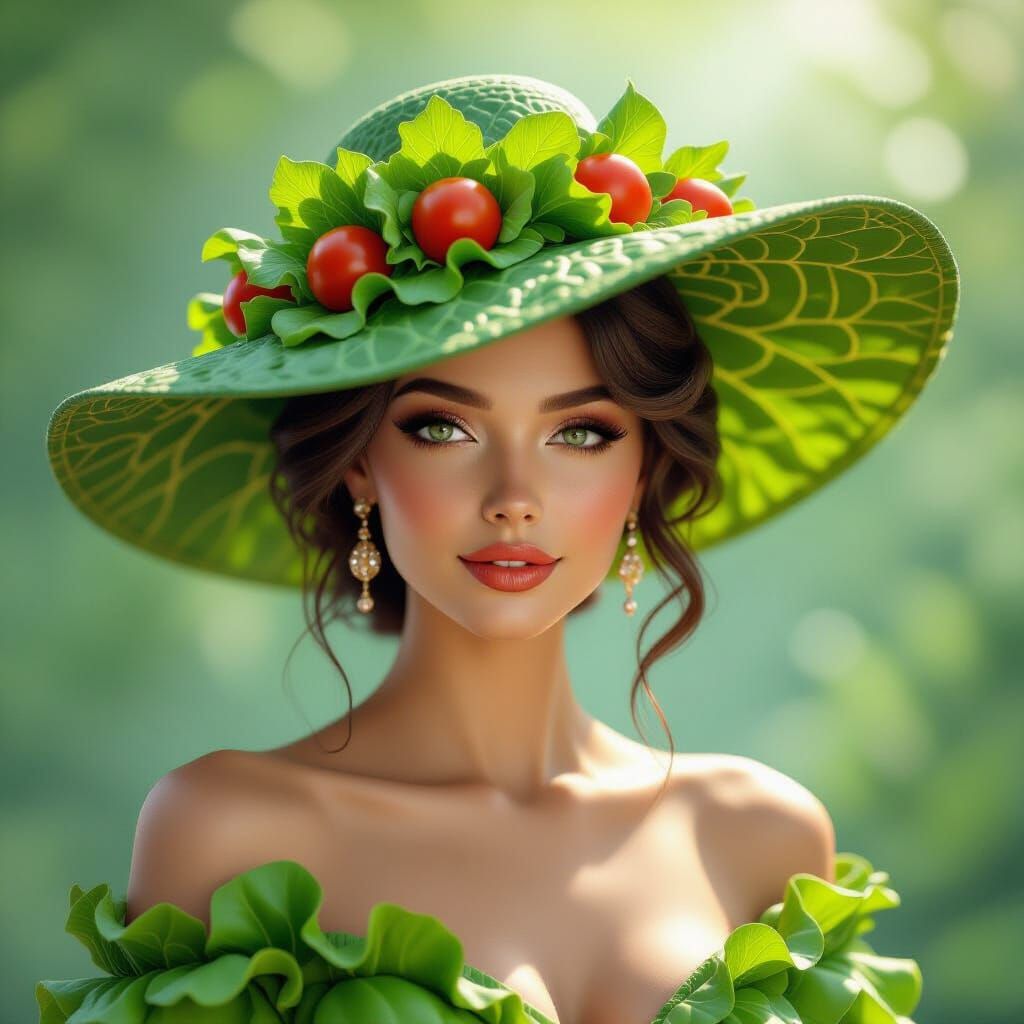 Woman in Lettuce Hat, Splash Art Style