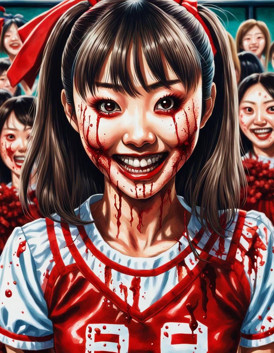 Bloody Horror Cheerleader in Junji Ito Style