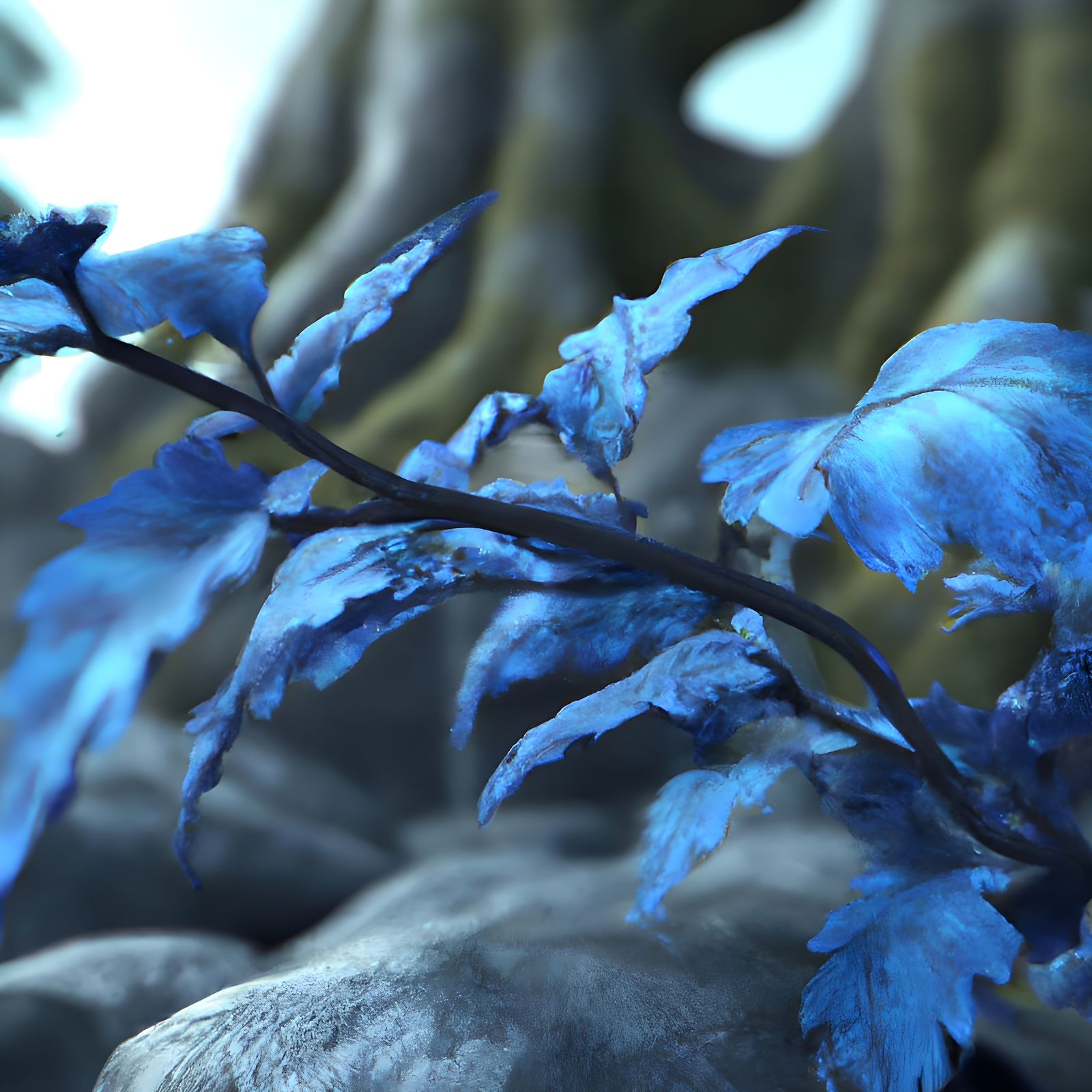 Blue Leaf Tree Portrait in Dark Fantasy Style