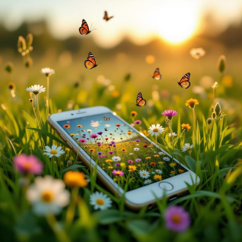 Wildflowers Bloom on Broken Phone, Impressionistic Style