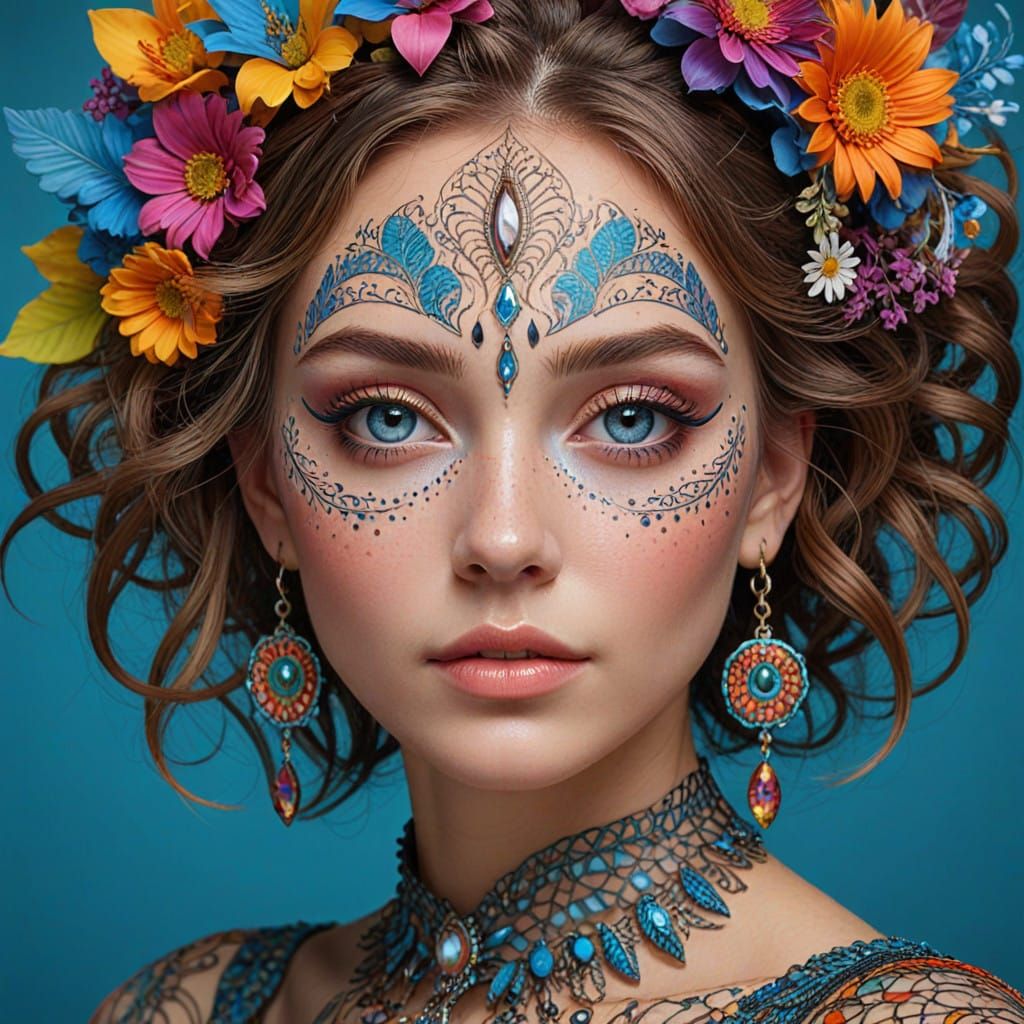 Fractal Beauty: A Young Girl's Vibrant, Iridescent Portrait