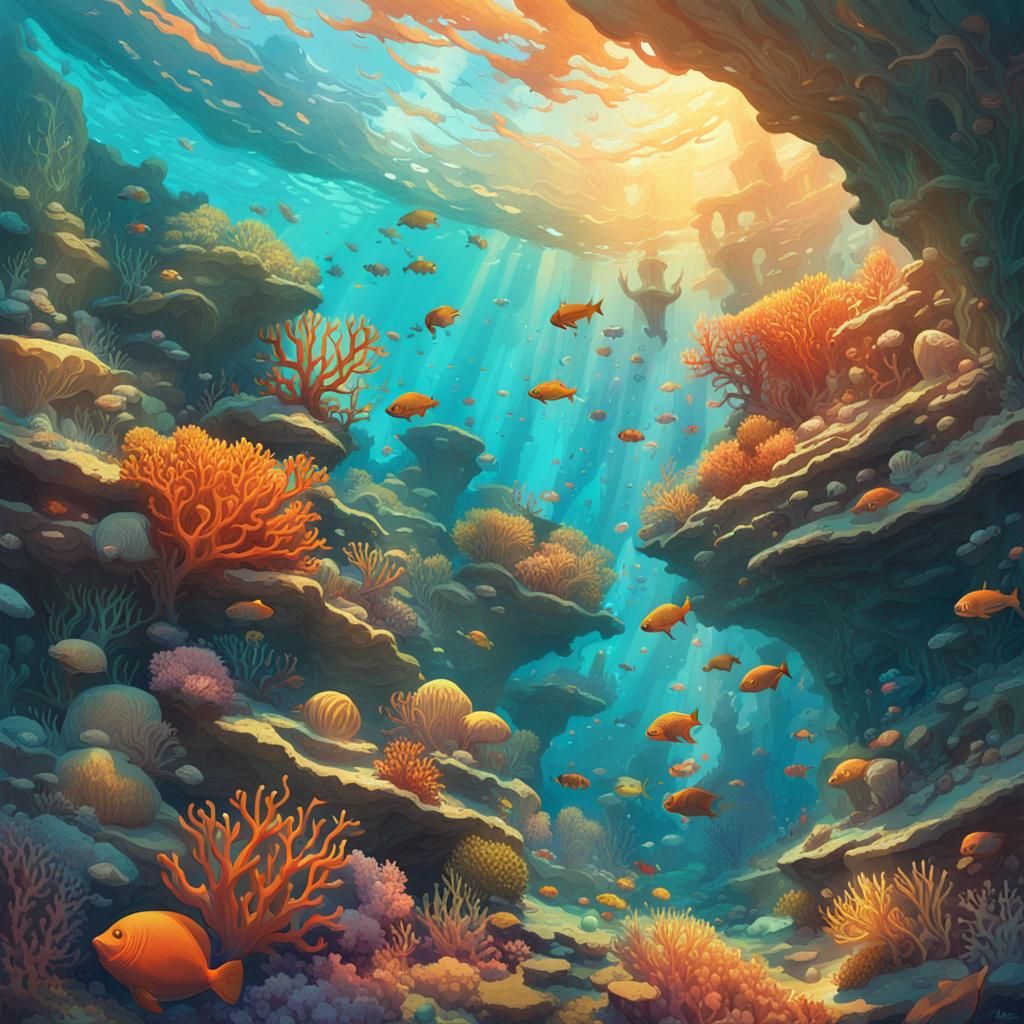 Colorful Coral Reef with Marine Life