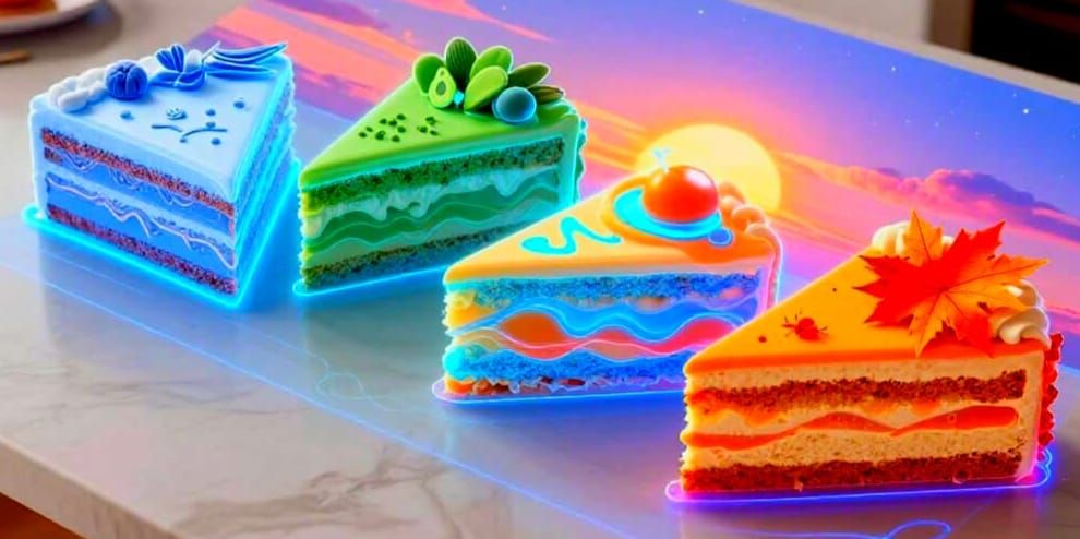 Kitchen Table with Seasonal Cakes and Holographic Display