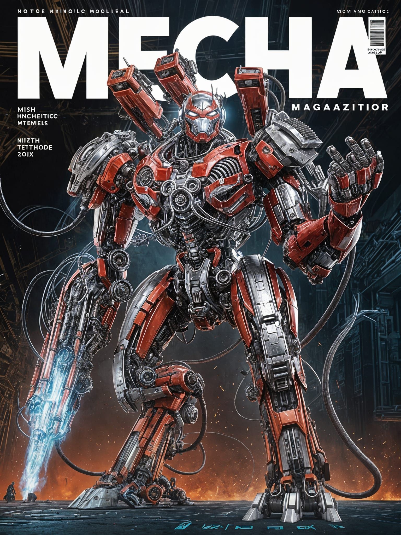 Magazine Cover: Detailed Mechanical Robot in Cyberpunk Style