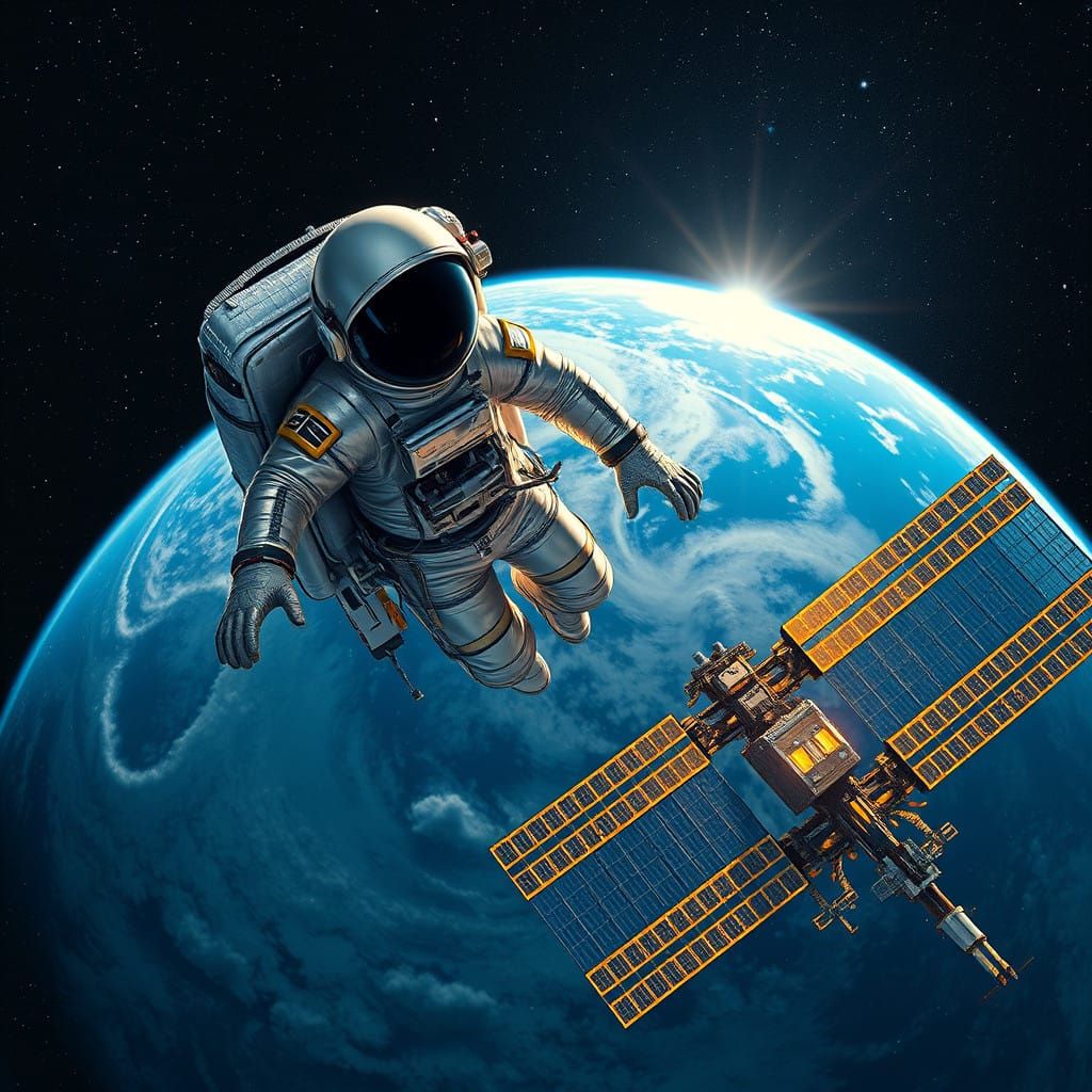 Sleek Astronaut Floats Above International Space Station in ...