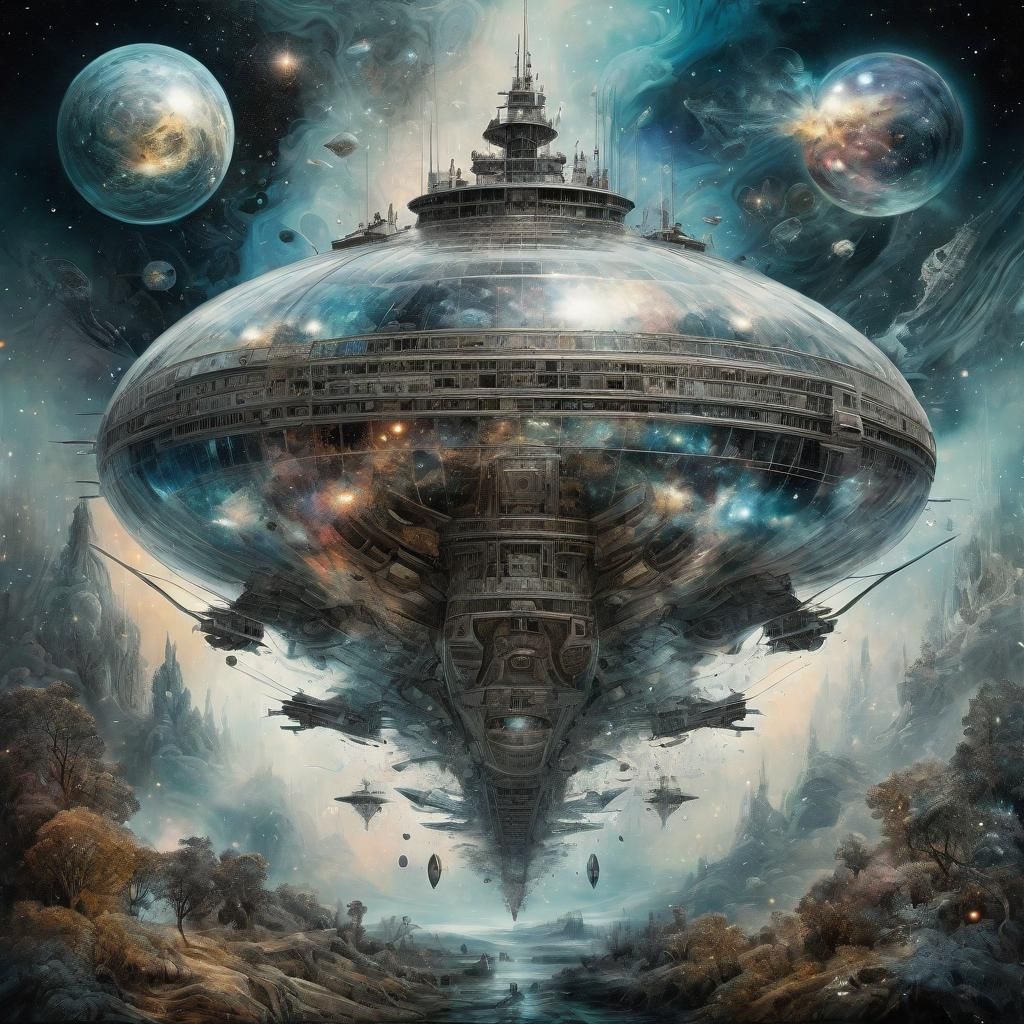 Galactic Spaceship: Surreal Double Exposure Art