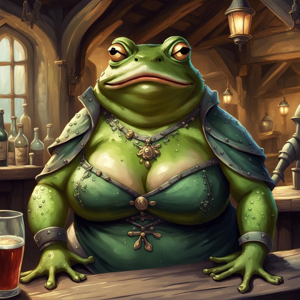 Anthro Frog Tavern Keeper in Medieval Outfit