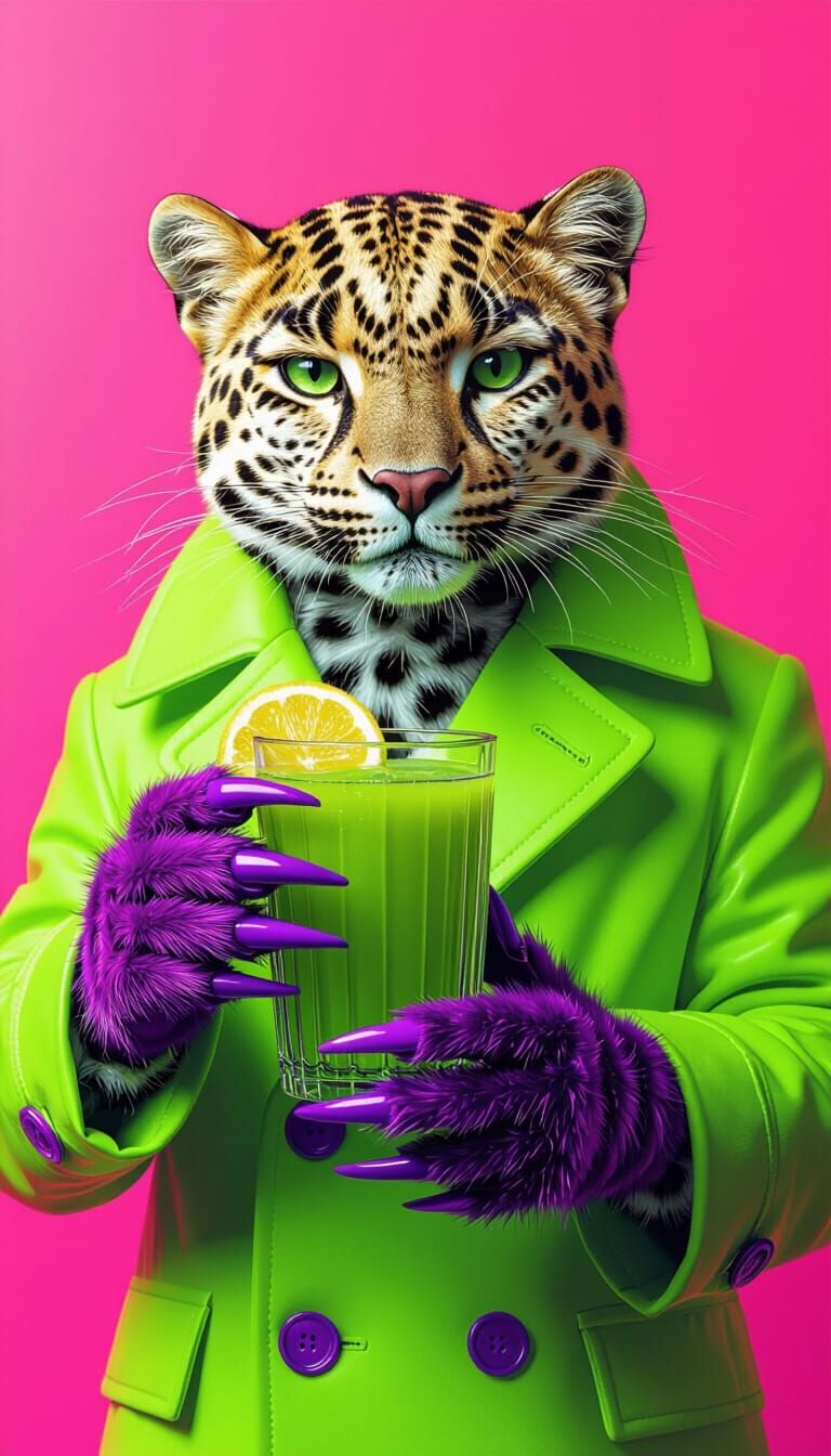 Surreal Leopard Hands Hold Green Juice