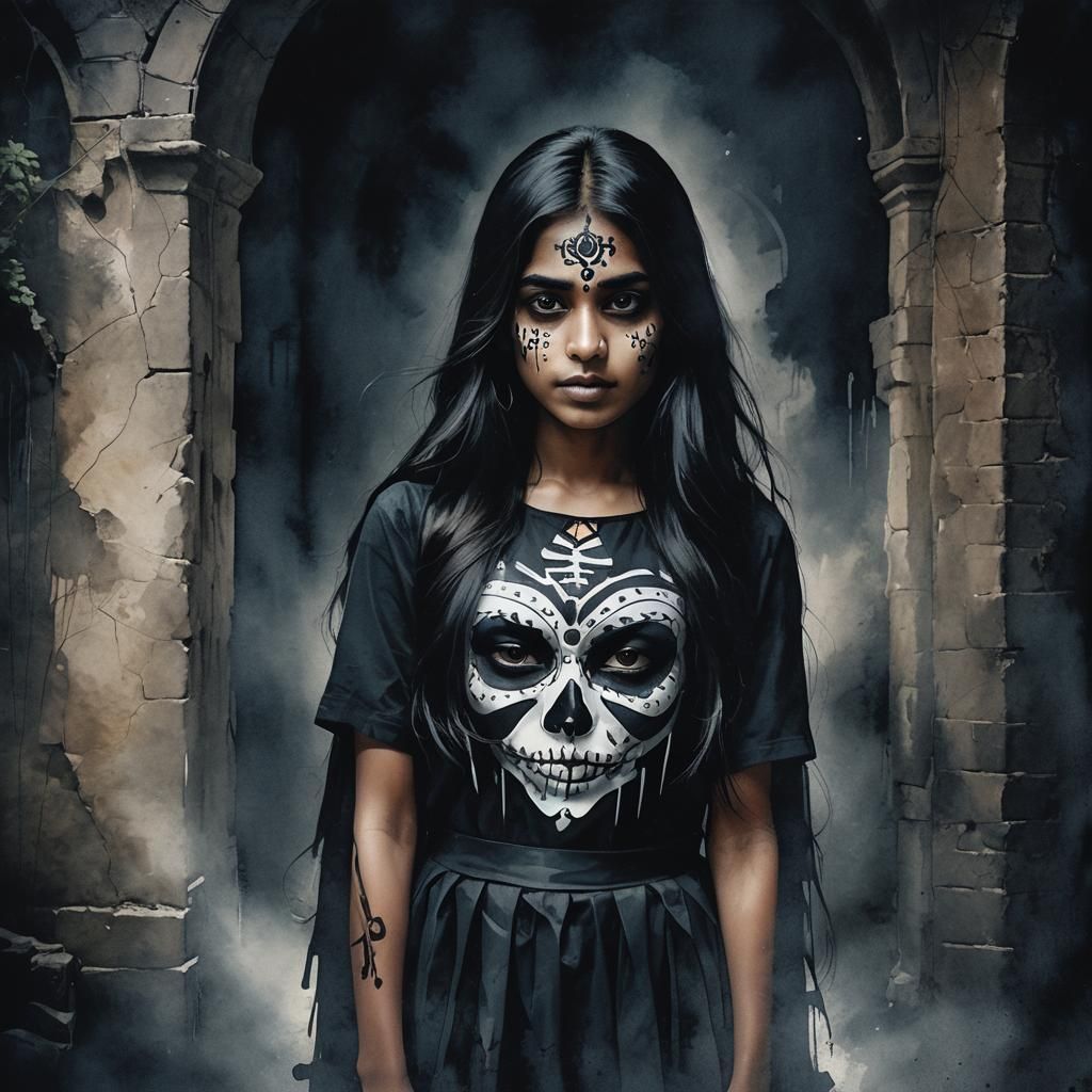 Indian Girl in Catrina Costume: Cinematic Digital Portrait