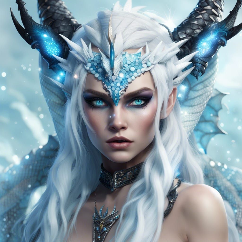 Mysterious Dragon Woman with Ice Blue Eyes
