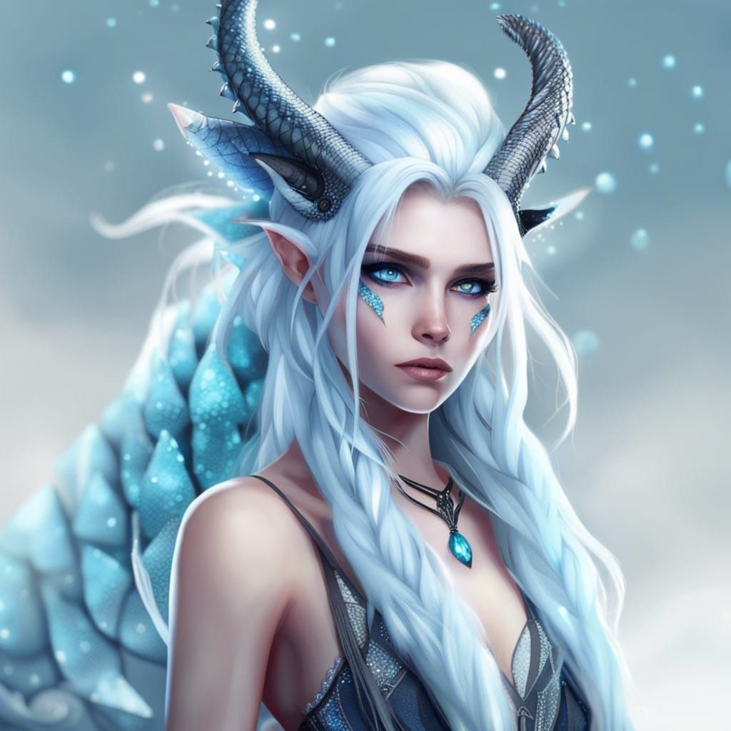 Mysterious Dragon Woman with Ice Blue Eyes