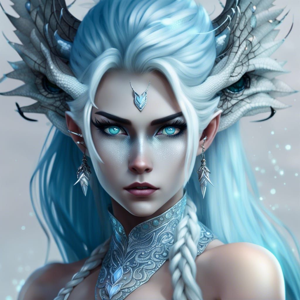 Mysterious Dragon Woman with Ice Blue Eyes