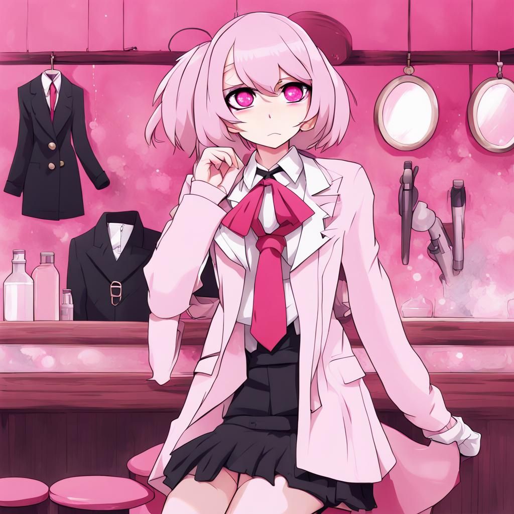 Angel Dust in Pink Preppy Outfit, Anime Style