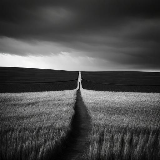 Moody Black and White Field Illustration